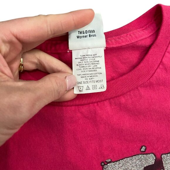 90's Vintage Looney Tunes Tweety Bird Oversized Shirt Pink Glitter - Picture 3 of 5